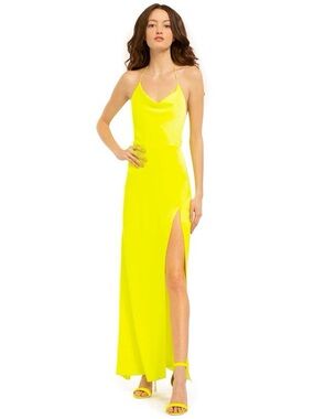 Alice + Olivia Neon Yellow Slip Maxi Dress with Side Slit